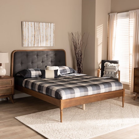 Baxton Studio Diantha Traditional Dark Grey Fabric Upholstered and Walnut Brown Finished Wood Platform Bed-King 192-11494-ZORO